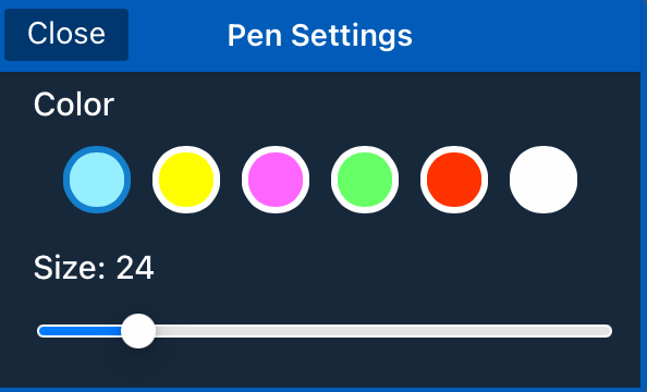 pen settings window