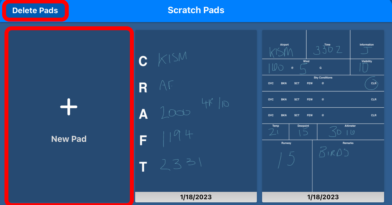 Create and New Pad buttons image