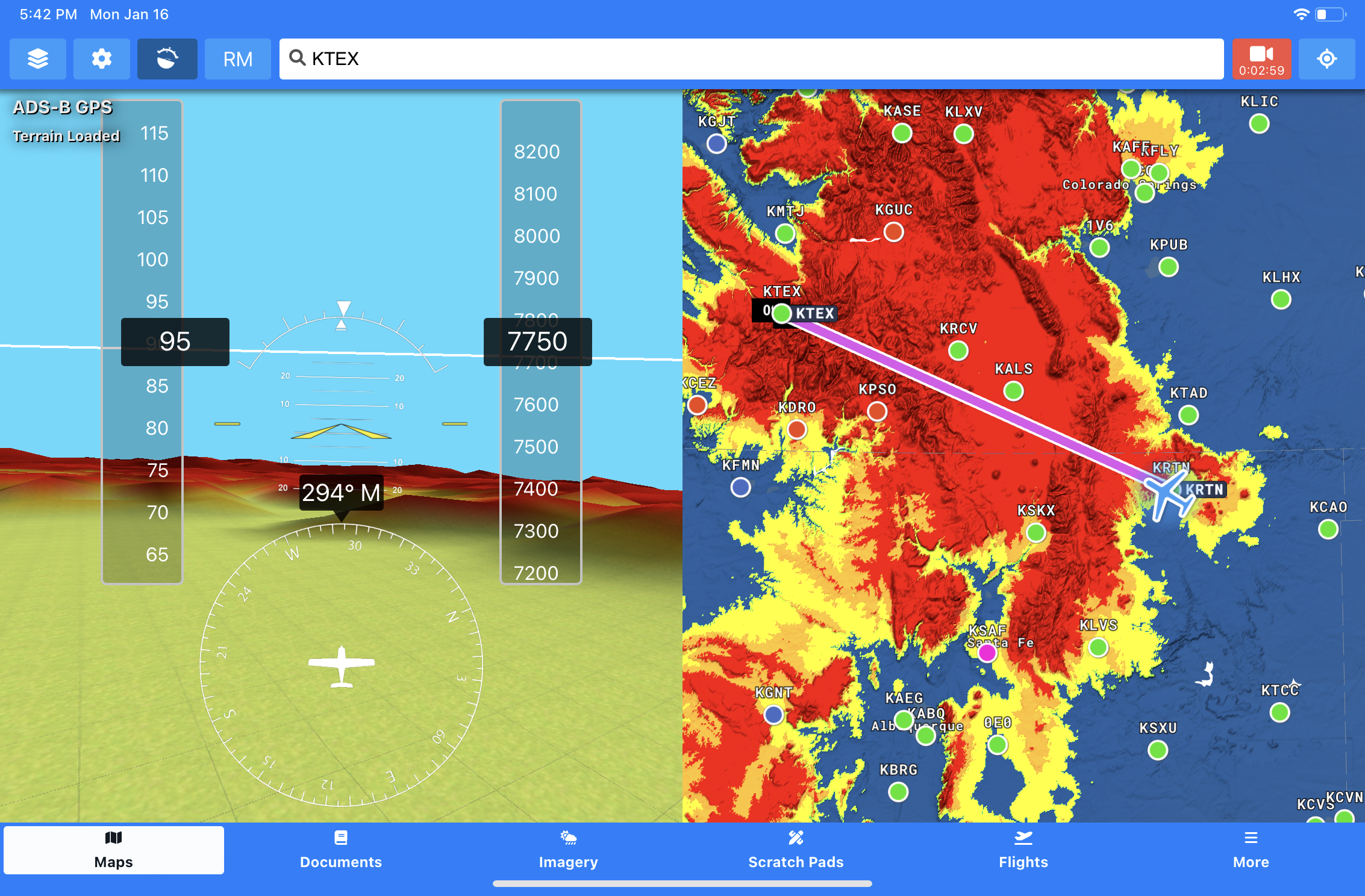 Image showing synthetic vision next to terrain overlay in split screen